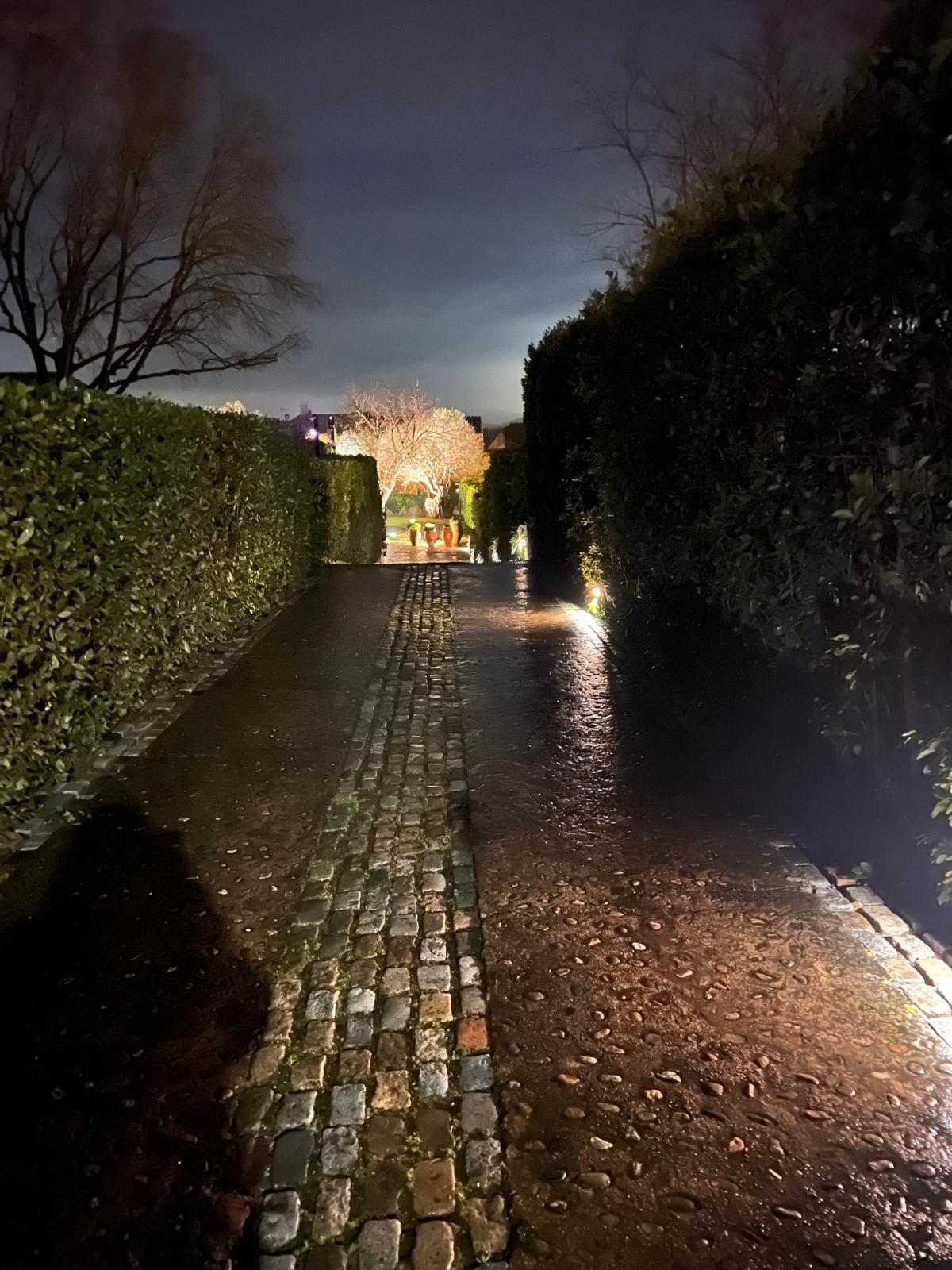 Il·luminació exterior d’un accés enjardinat